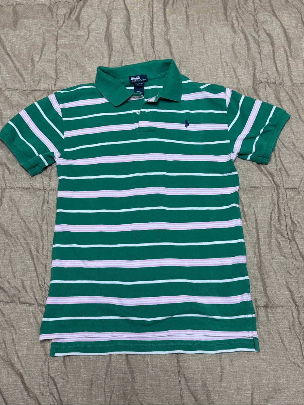 Ralph Lauren Green & White Striped Boys Polo Shirt 14-16